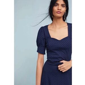 Anthropologie Maeve Midnight Blue Sevigny Top Blouse Dotted Texture Medium